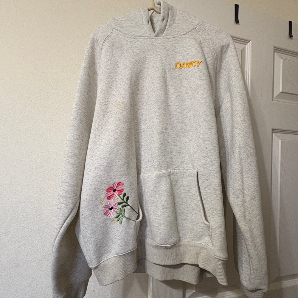 Dandy Gray Hoodie with Floral Embroidery